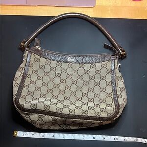 Gucci Tan and Brown Monogram Shoulder Bag